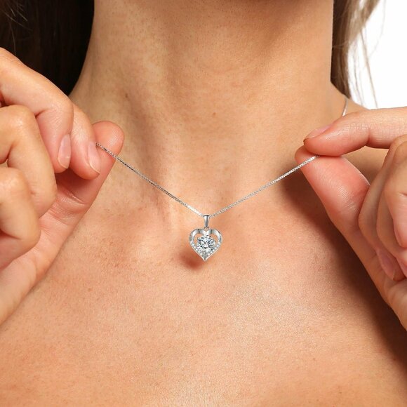 Moissanite Heart Necklace for Women 1.0ctD Silver Gold Plated Gift - Picture 2 of 7
